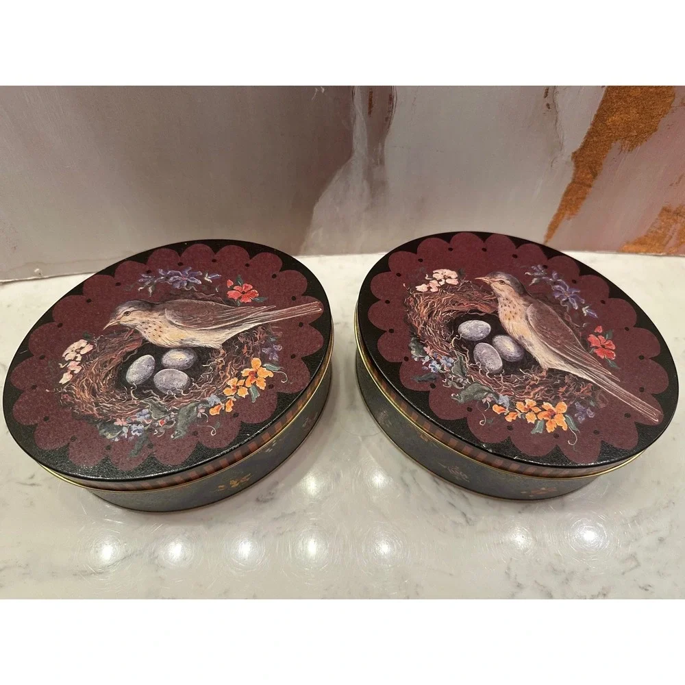 Vintage 1996 Tracy Porter Midwest of Cannon Falls Bird Nest Oval Decorative Tins